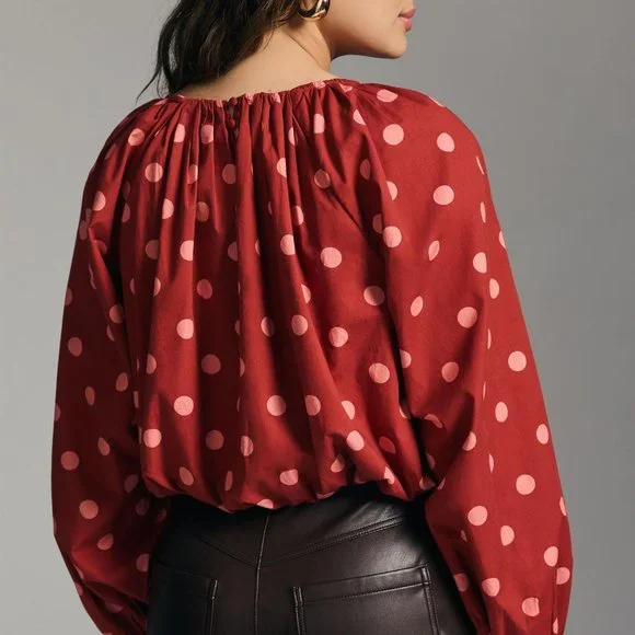 Anthropologie Maeve Poplin Bubble Up Blouse In Red Polka Dot Size XS NWT - Picture 3 of 12